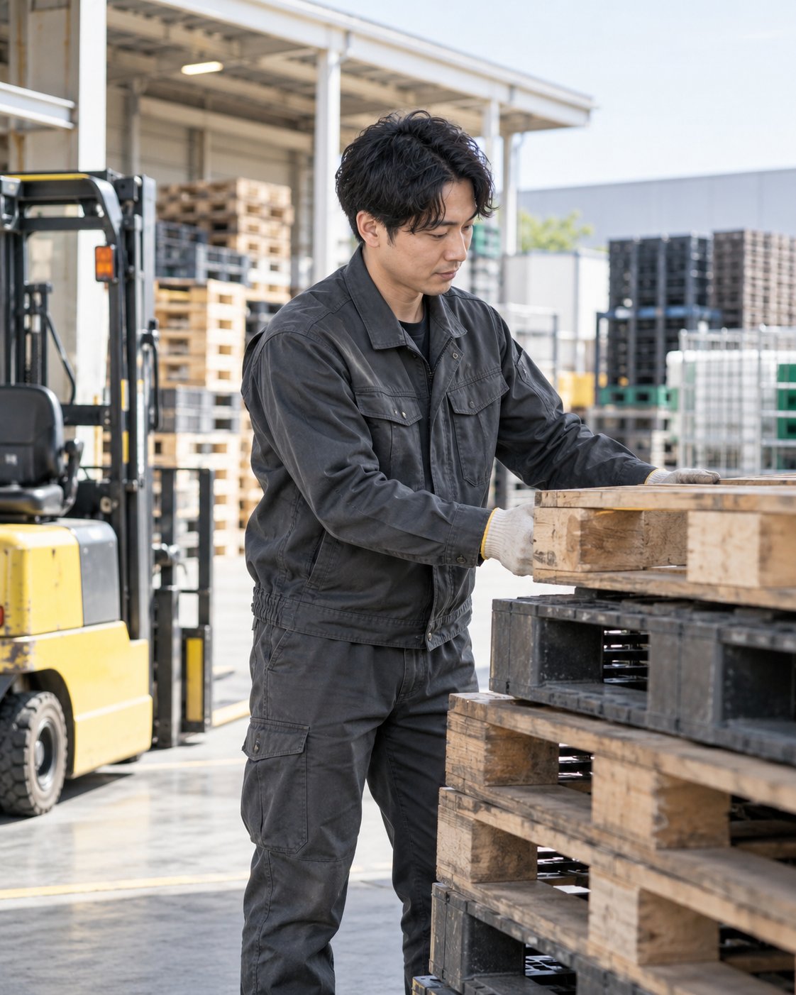 物流機器を点検するリユース事業のスタッフ